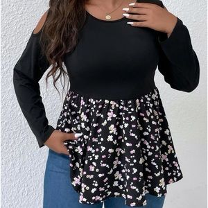 SHEIN Cold Shoulder Peplum Shirt